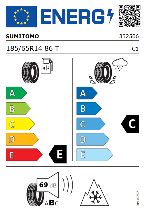 Tyre Label for Sumitomo WT200 185/65R14 86T