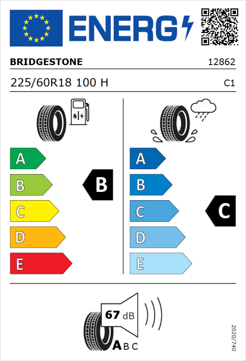 Tyre Label for Bridgestone Alenza 001 225/60R18 100H