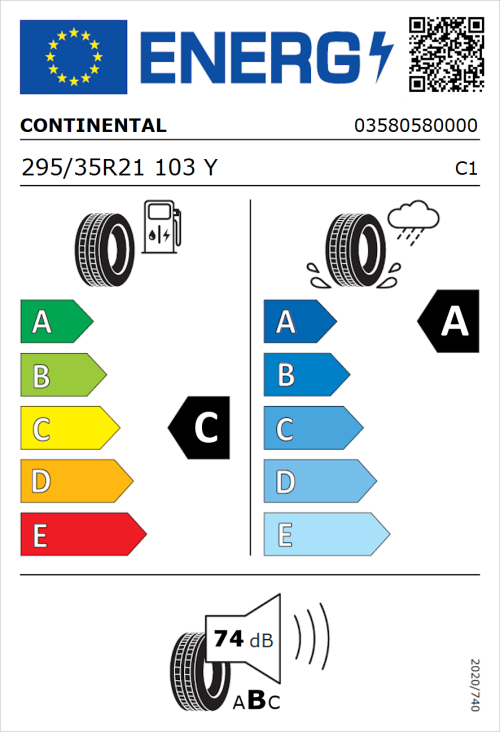 Tyre Label for Continental ContiSportContact 5 295/35R21 103Y