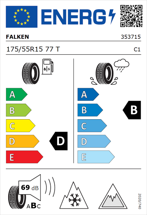 Tyre Label for Falken Eurowinter HS02 175/55R15 77T