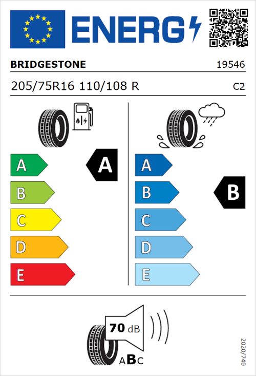 Tyre Label for Bridgestone Duravis R660 205/75R16 110/108R