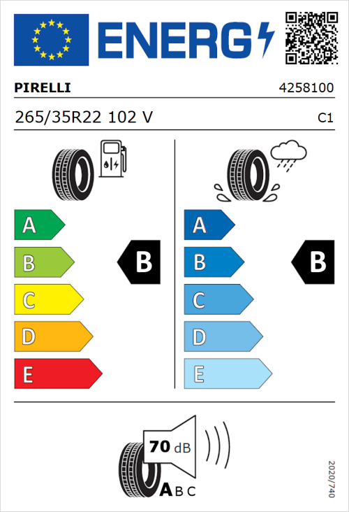 Tyre Label for Pirelli Scorpion Zero All Season 265/35R22 102V
