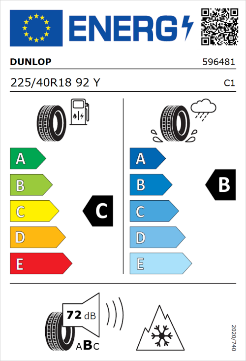 Tyre Label for Dunlop All Season 2 225/40R18 92Y