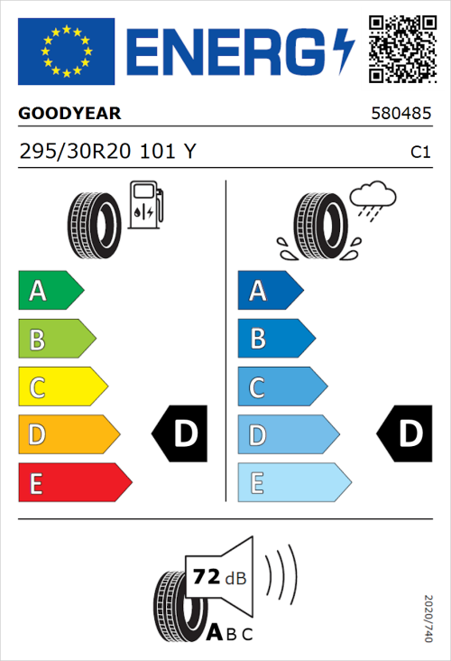 Tyre Label for Goodyear Eagle F1 SuperSport RS 295/30R20 101Y