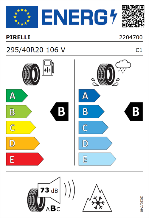 Tyre Label for Pirelli Scorpion Verde All Season 295/40R20 106V