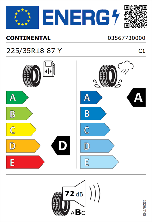 Tyre Label for Continental ContiSportContact 5 225/35R18 87Y