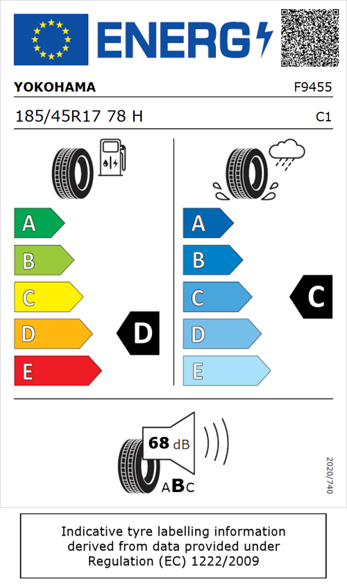 Tyre Label for Yokohama Bluearth AE-50 185/45R17 78H