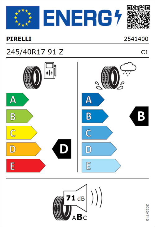 Tyre Label for Pirelli P Zero Asimmetrico 245/40R17 91Z